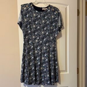 LOFT Navy and Floral Patterned Dress